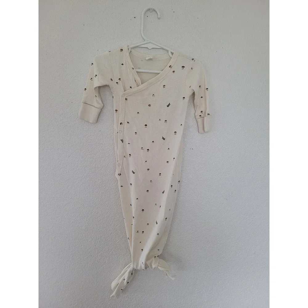 Colored Organics Mushroom Knotted Baby Gown 0-3M Cream Kimono Wrap Snaps #2